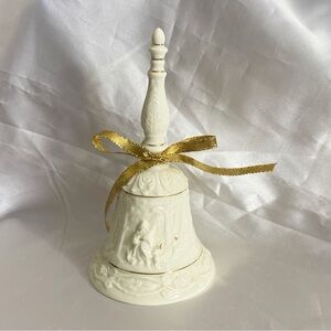 Home Trends Elegant Cream Jade Porcelain Bell Gold Edging and Ribbon 8” Tall